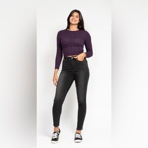 NWT JUDY BLUE HW Tummy Control Black Wash & Contrast Thread Skinny JEANS